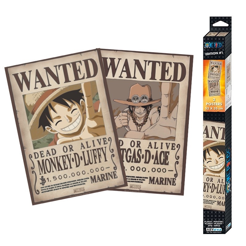 ONE PIECE POSTER SET 2 POSTERS 52 X 35 CM. WANTED LUFFY & ACE