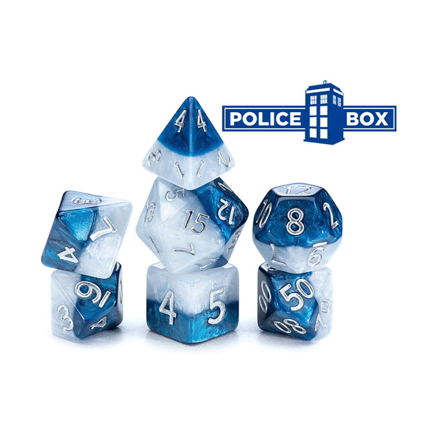 BLUE POLICE BOX DICE SET
